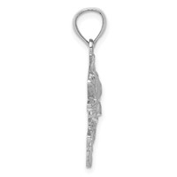 14K White Gold Polished Textured Bass Fish Pendant view 2