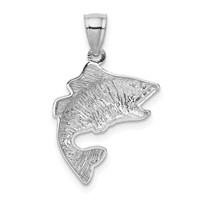 14K White Gold Polished Textured Bass Fish Pendant view 3