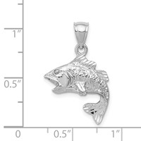 14K White Gold Polished Textured Bass Fish Pendant view 4