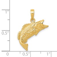 14K Yellow Gold Gold Polished Textured Bass Fish Pendant view 4