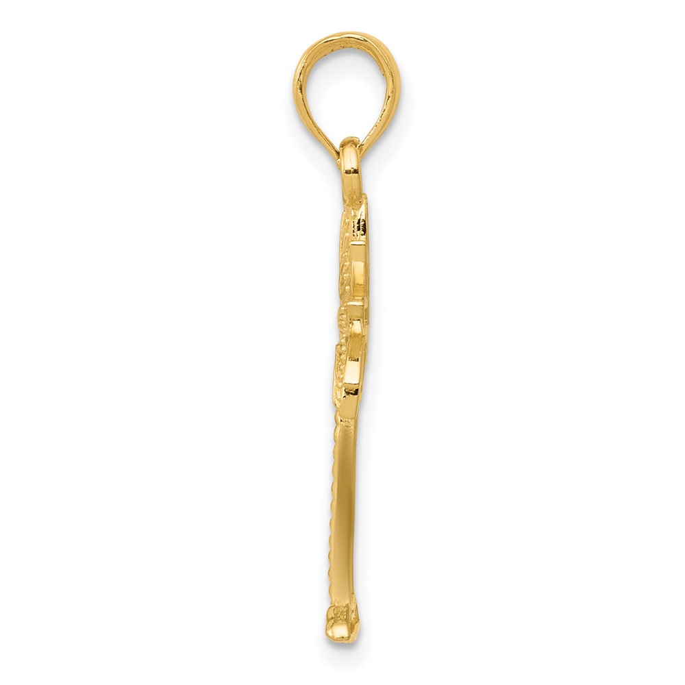 14K Gold Polished and Textured 2-D Palmetto Palm Tree Pendant (K5383)