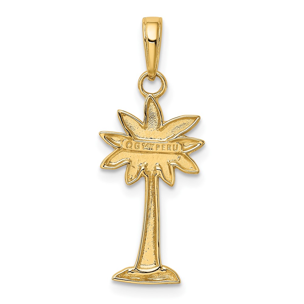 14K Gold Polished and Textured 2-D Palmetto Palm Tree Pendant (K5383)