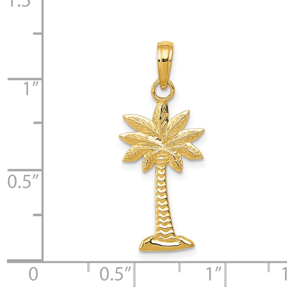 14K Gold Polished and Textured 2-D Palmetto Palm Tree Pendant (K5383)