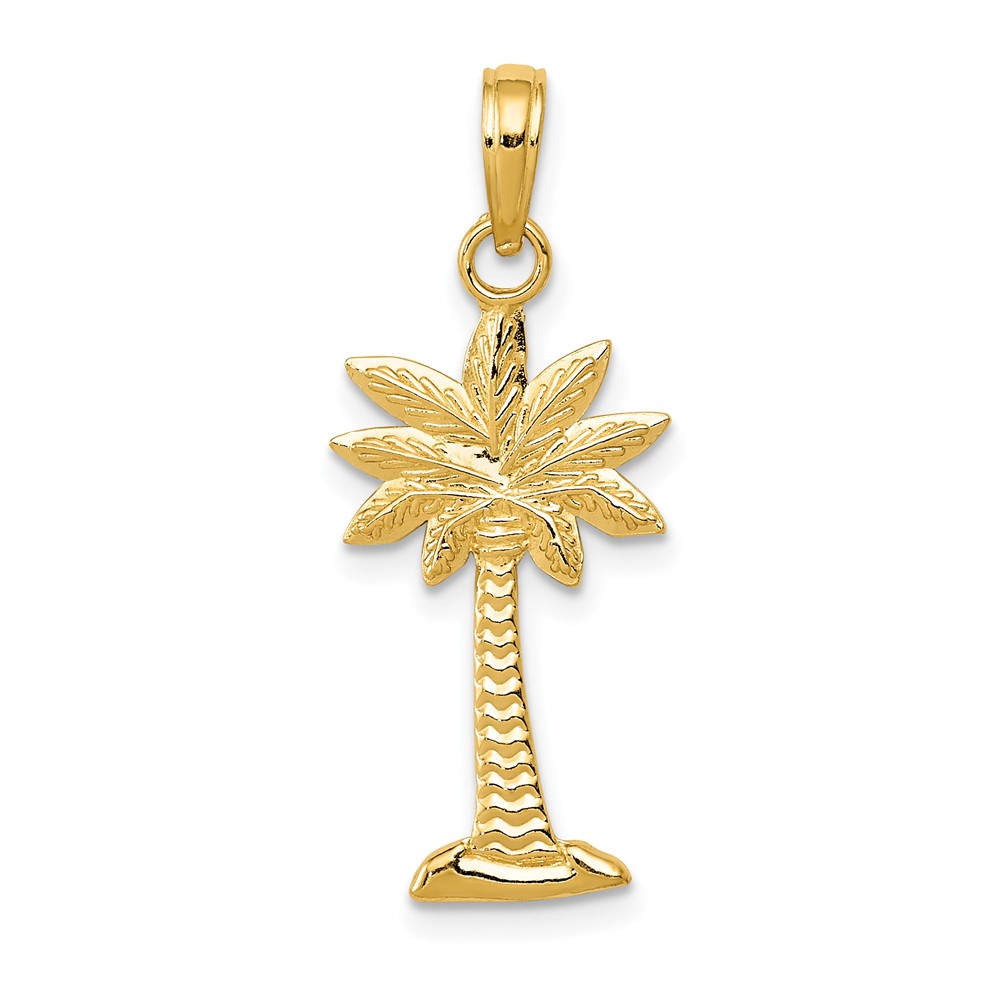 14K Gold Polished and Textured 2-D Palmetto Palm Tree Pendant (K5383)