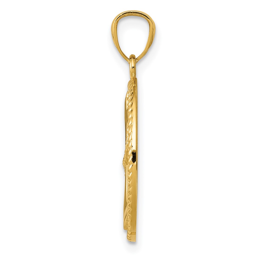 14k Gold Polished Anchor w/Rope Oval Pendant (K5389)