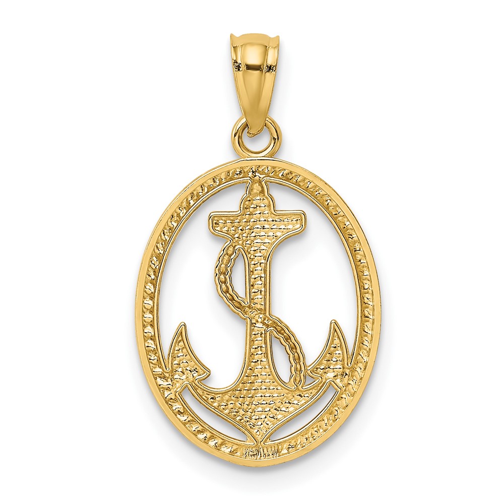 14k Gold Polished Anchor w/Rope Oval Pendant (K5389)