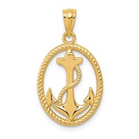 14K Yellow Gold Gold Polished Anchor Pendant with Rope Oval view 1