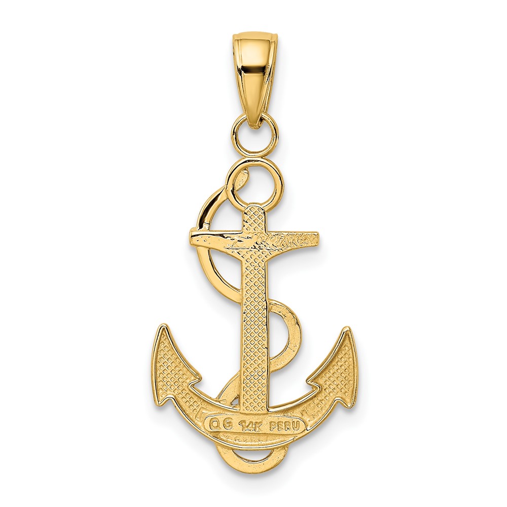 14k Polished Anchor with Textured Rope Pendant (K5393)