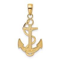 14K Yellow Gold Polished Anchor Pendant with Textured Rope view 3