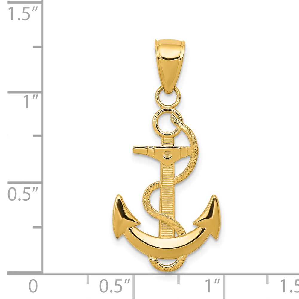 14k Polished Anchor with Textured Rope Pendant (K5393)