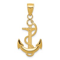 14K Yellow Gold Polished Anchor Pendant with Textured Rope view 1