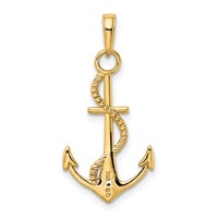 14K Yellow Gold Gold Polished Anchor Pendant with Rope view 3