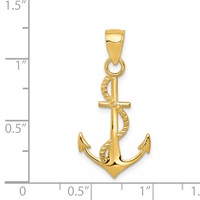 14K Yellow Gold Gold Polished Anchor Pendant with Rope view 4
