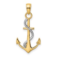 14K Two-tone Polished Anchor Pendant with Rope view 3