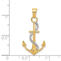 14K Two-tone Polished Anchor Pendant with Rope view 4