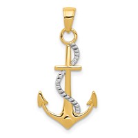 14K Two-tone Polished Anchor Pendant with Rope view 1