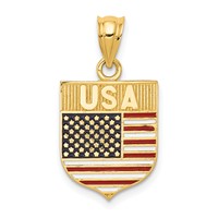 14K Yellow Gold Enameled Usa Flag Shield Pendant view 1