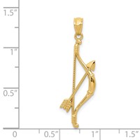 14K Yellow Gold Polished and Textured Bow and Arrow Pendant view 4