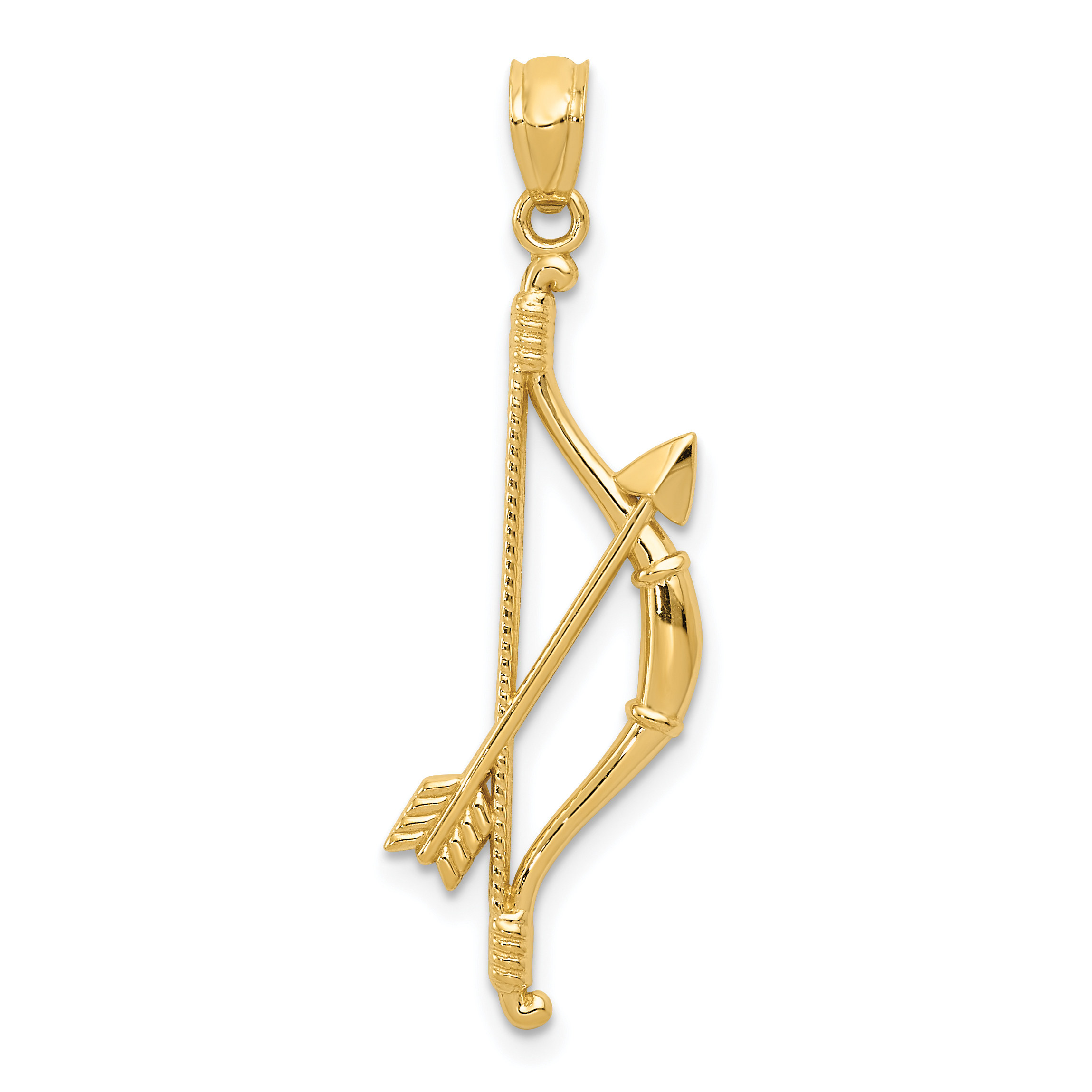 14k Gold Polished and Textured Bow and Arrow Pendant (K5406)
