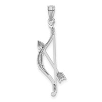 14K White Gold Polished and Textured Bow and Arrow Pendant view 3