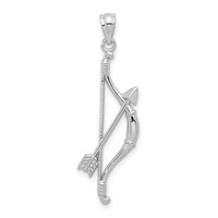 14K White Gold Polished and Textured Bow and Arrow Pendant view 1