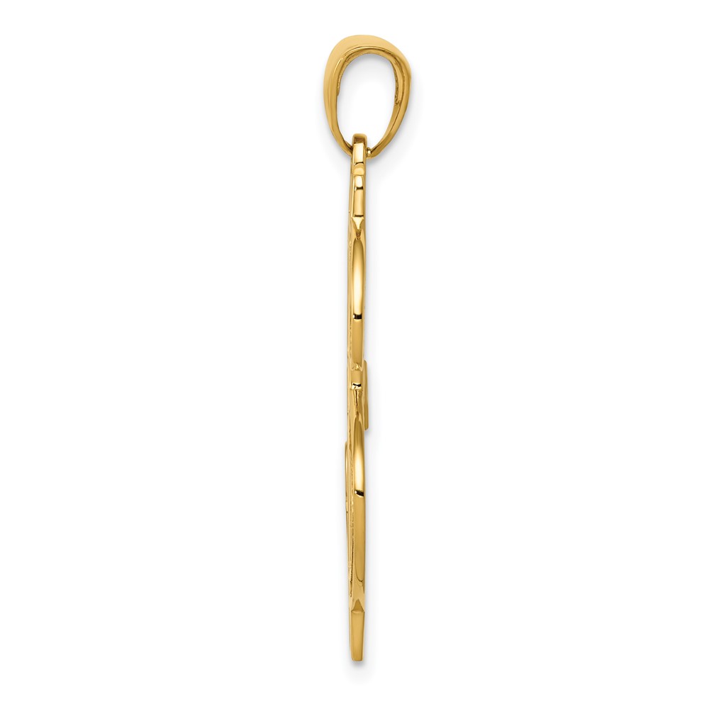 14K Gold Polished and Textured Dollar Sign Pendant (K5408)