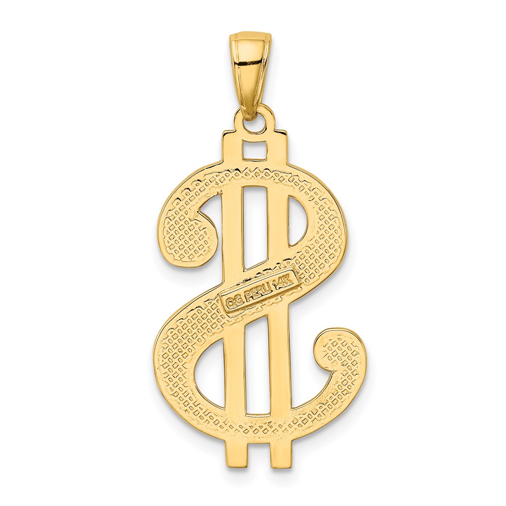 14K Gold Polished and Textured Dollar Sign Pendant (K5408)
