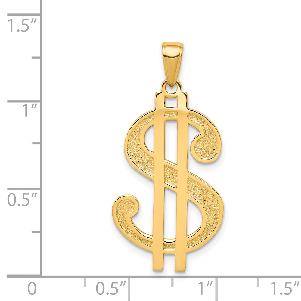 14K Gold Polished and Textured Dollar Sign Pendant (K5408)
