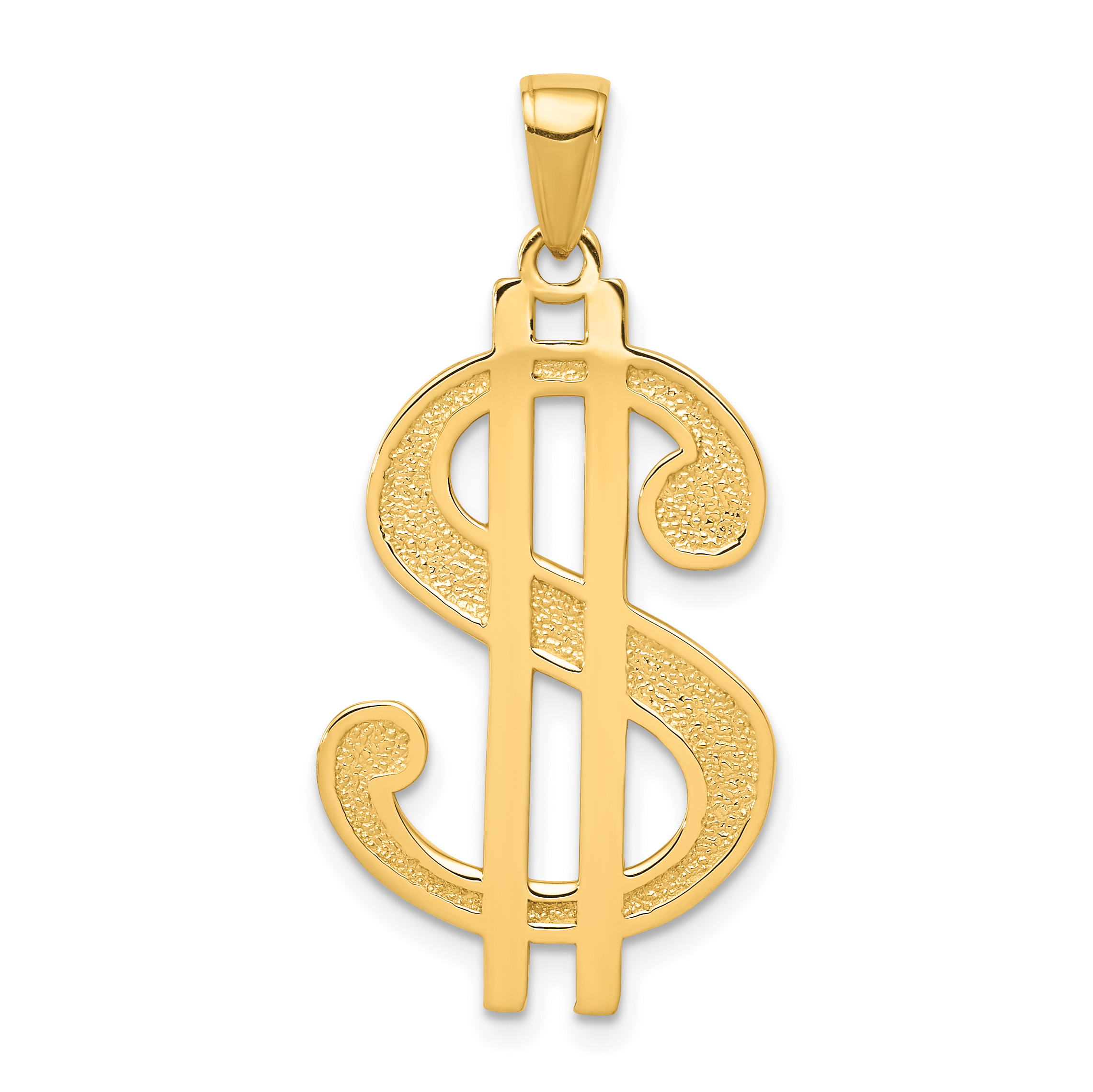 14K Gold Polished and Textured Dollar Sign Pendant (K5408)