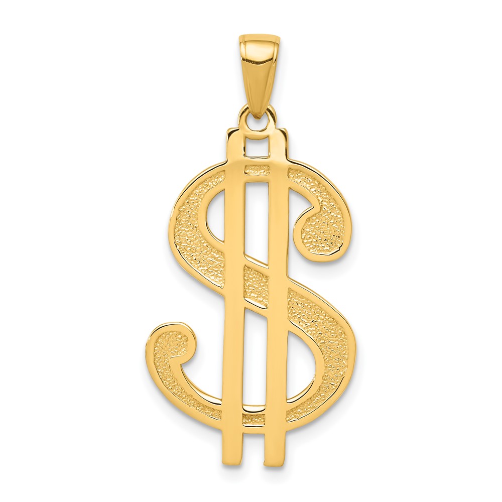 14K Gold Polished and Textured Dollar Sign Pendant (K5408)