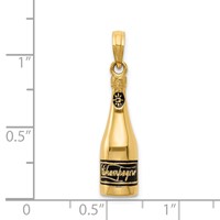 14K Yellow Gold Polished 3-D Black Enameled Champagne Bottle Pendant view 4
