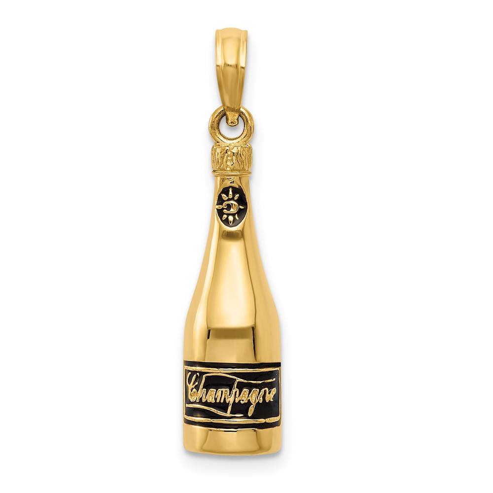 14K Polished 3-D Enameled Champagne Bottle Pendant (K5421)