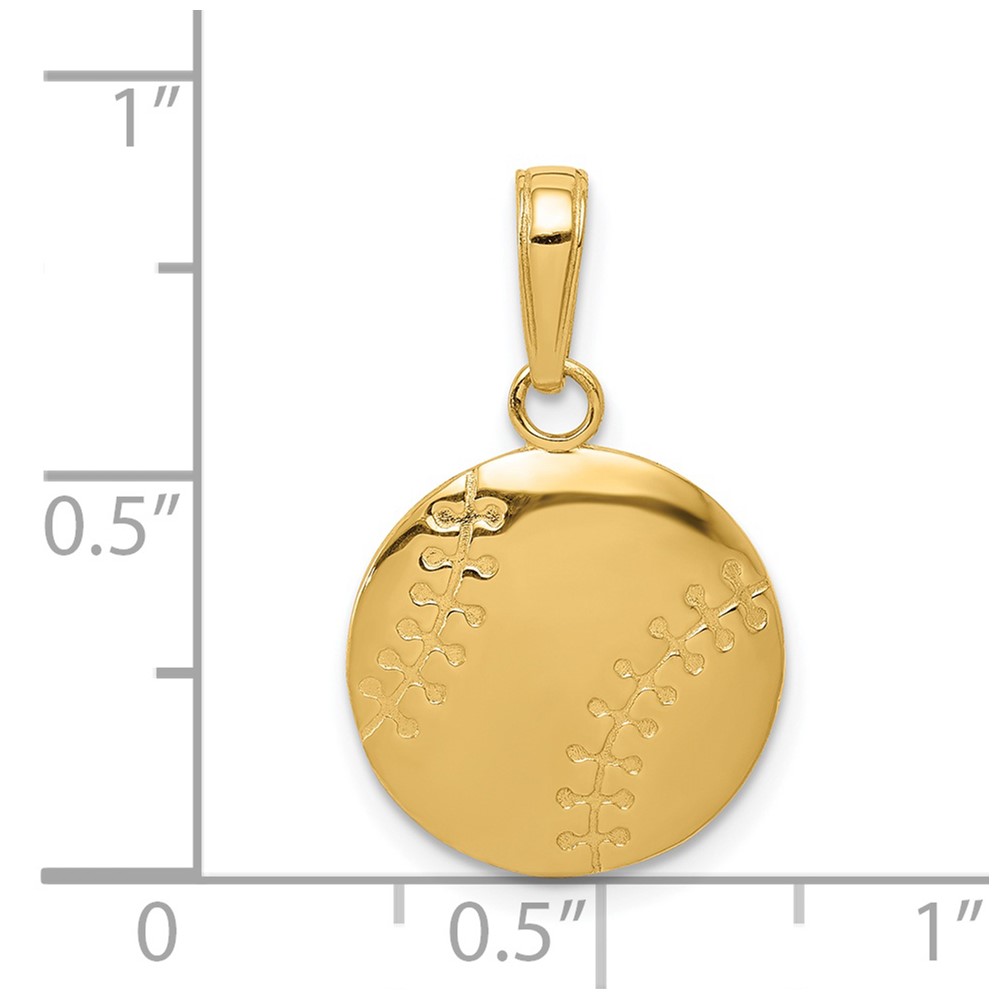 14K Gold Polished Baseball Closed Back Pendant (K5432)