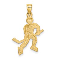 14K Yellow Gold Satin Diamond-cut Hockey Player Pendant view 3