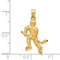 14K Yellow Gold Satin Diamond-cut Hockey Player Pendant view 4