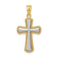 14K and White Rhodium Polished Cross Pendant view 1
