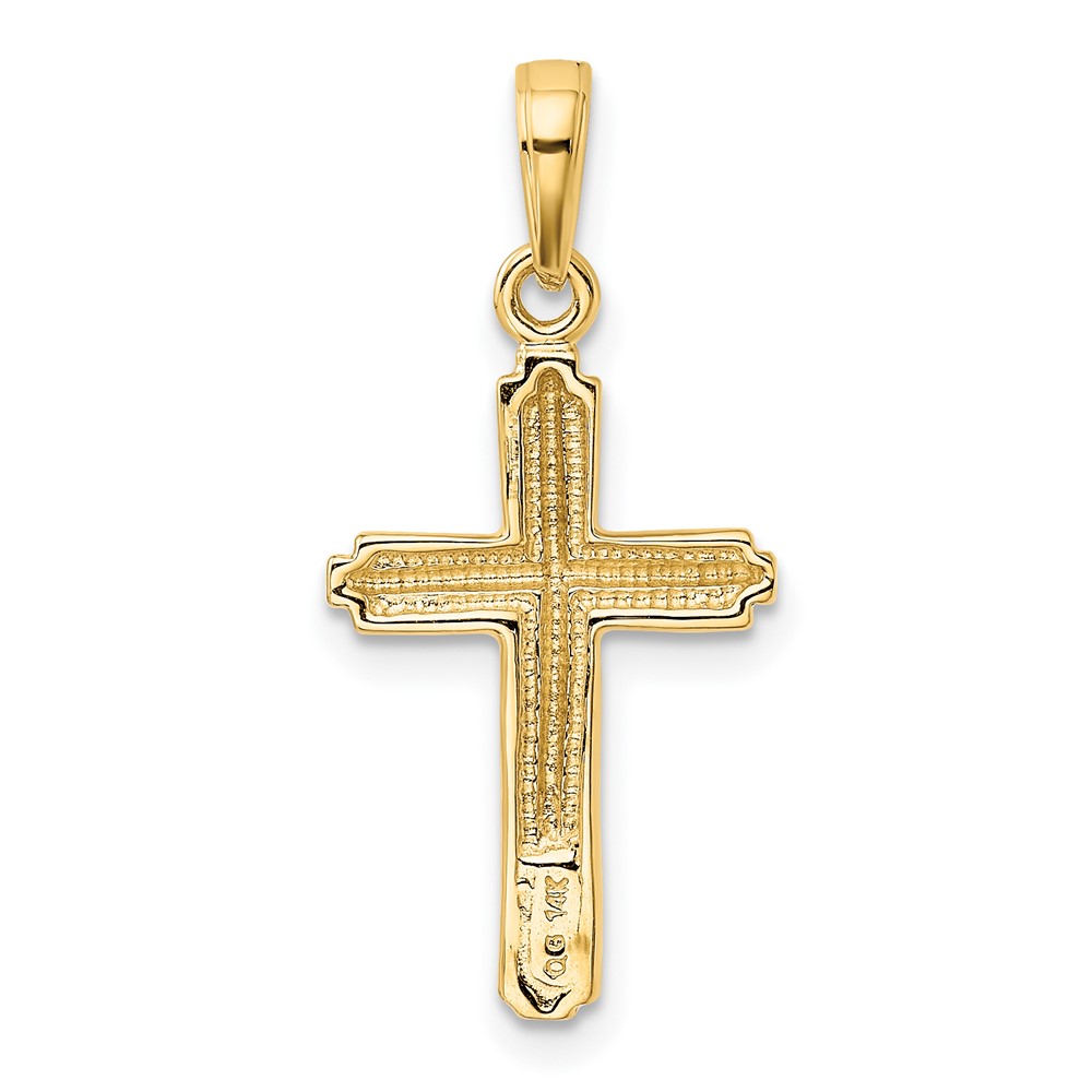14K Polished Cross With Striped Border Pendant (K5447)