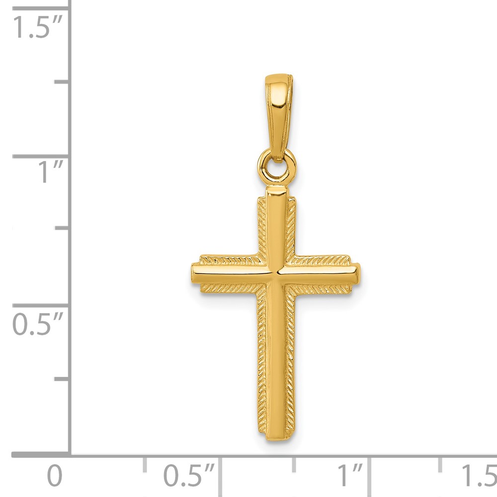 14K Polished Cross With Striped Border Pendant (K5447)