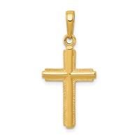 14K Yellow Gold Polished Cross Pendant with Striped Border view 1