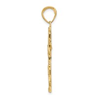14K Yellow Gold Polished Textured Nugget Style Cross Pendant view 2