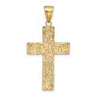 14K Yellow Gold Polished Textured Nugget Style Cross Pendant view 4