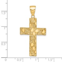 14K Yellow Gold Polished Textured Nugget Style Cross Pendant view 3