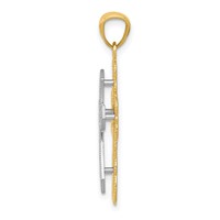 14K Two-tone Polished 2-Level Filigree Cross Pendant view 2