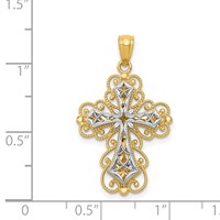 14K Two-tone Polished 2-Level Filigree Cross Pendant view 4