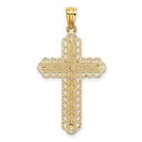 14K Two-tone Polished 2-Level Filigree Cross Pendant view 3