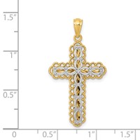 14K Two-tone Polished 2-Level Filigree Cross Pendant view 4