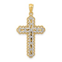 14K Two-tone Polished 2-Level Filigree Cross Pendant view 1