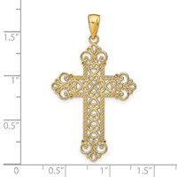 14K Yellow Gold Polished Large Rope Frame Filigree Cross Pendant view 3