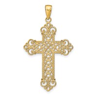 14K Yellow Gold Polished Large Rope Frame Filigree Cross Pendant view 1