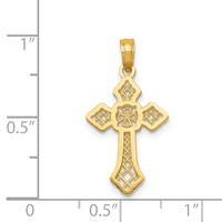 14K Yellow Gold Polished Passion Cross Pendant with Lacey Center view 4